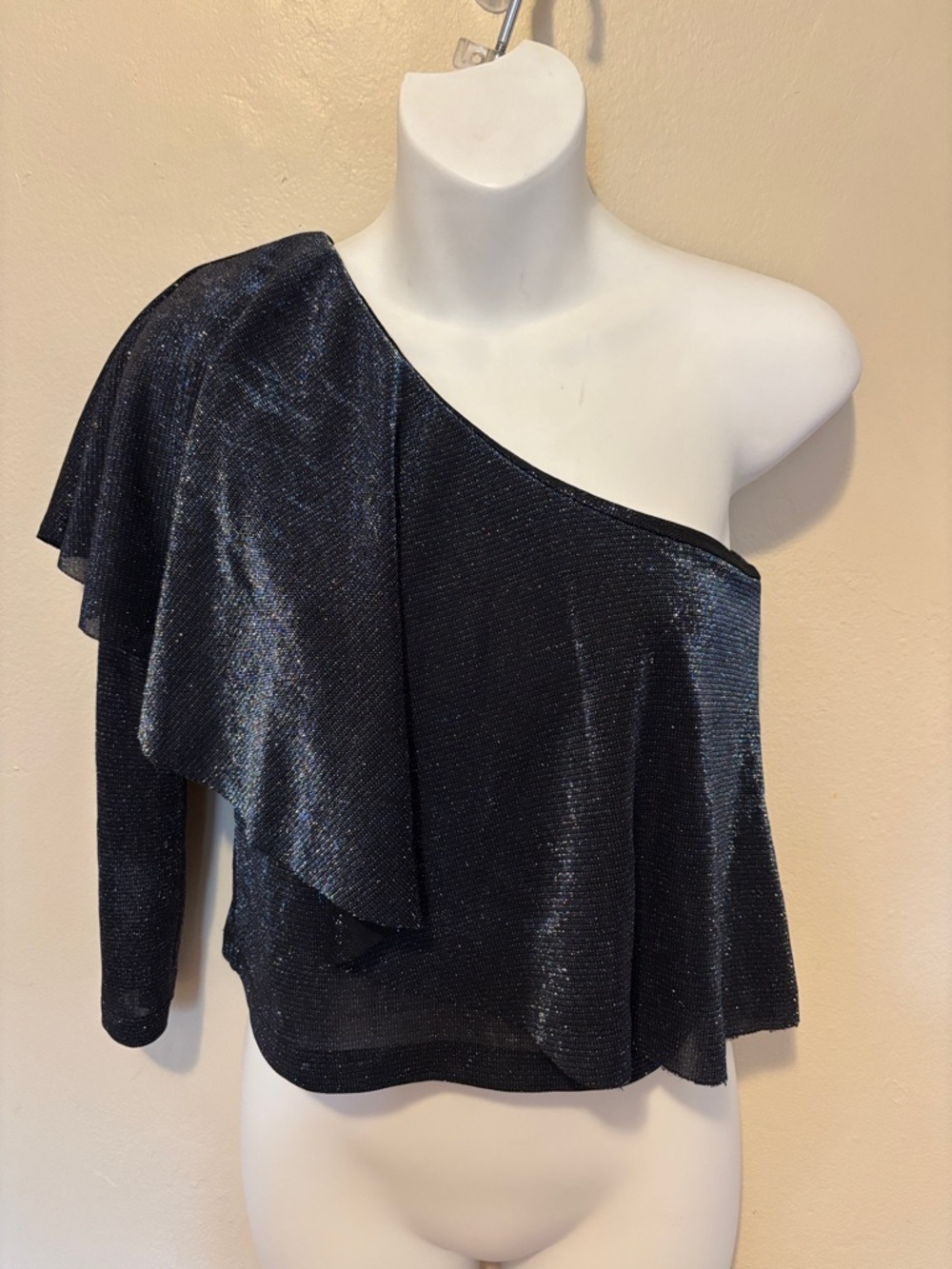 Zara Black One-Shoulder Shimmer Blouse